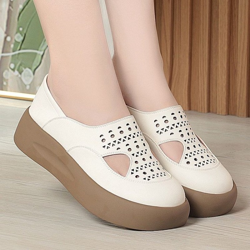 Women Shoes For Walking - 女性用中空カットアウトプラットフォームスリップオンシューズ、2WAYウェアウェッジカジュアルサンダル、通気性のある夏用アウトドアレディースウォーキングシューズ