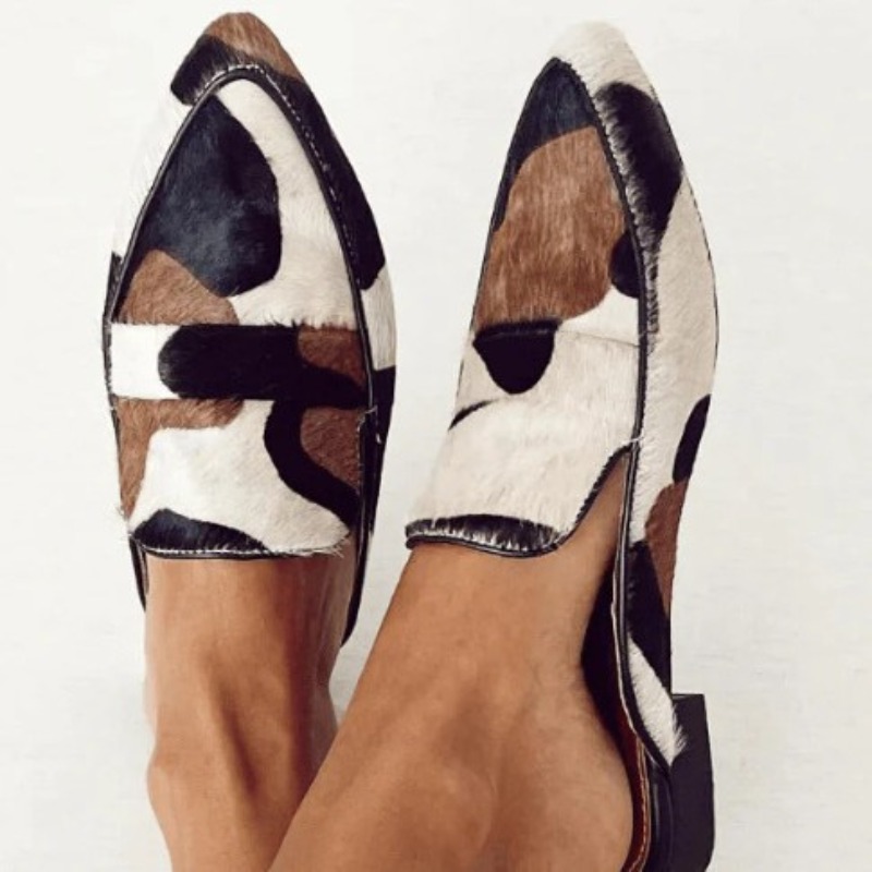Women'S Shoes Everyday - 英国風2026年春秋新作おしゃれなポインテッドトゥ34-43浅履き牛柄カジュアルレディースシューズ