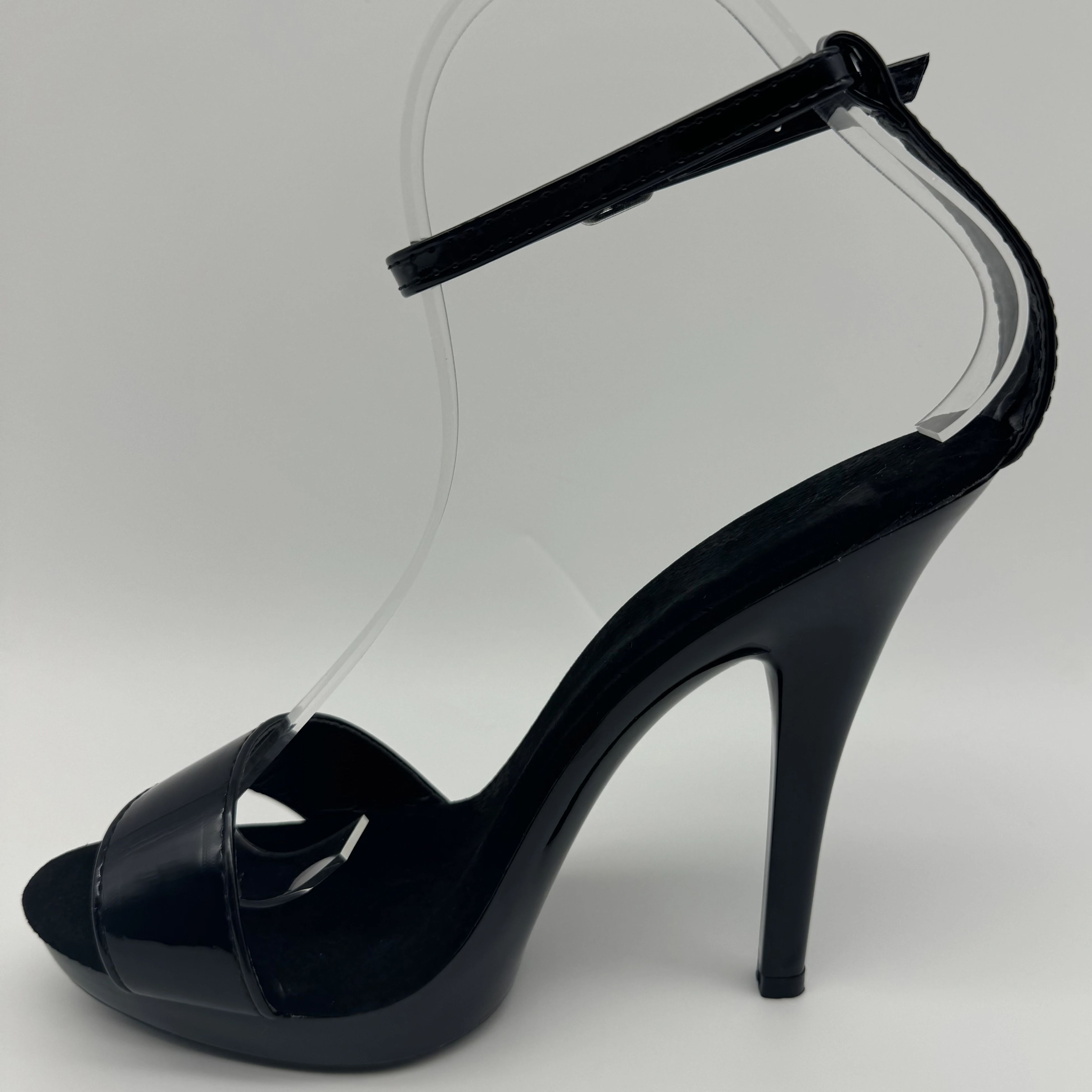 Wide Fit Heels - ブラック パテント スティレット 13cm - 幅広ストラップ