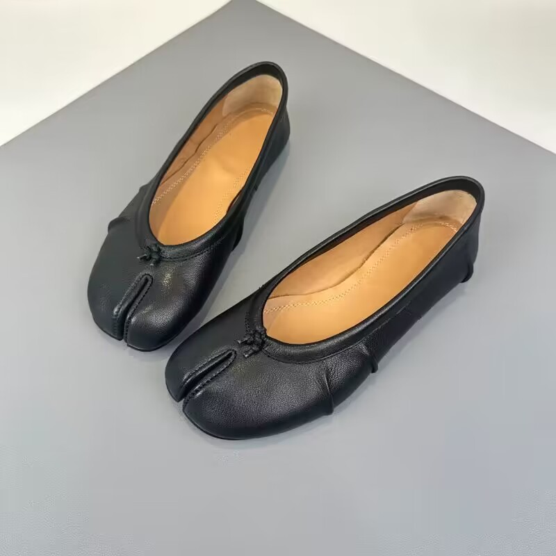 Women Shoes For Walking - 新しいスプリットトゥフラットシューズ女性レトロバレエフラットカジュアルpuレザーローファーファッションスリップオンモカシン快適なウォーキングシューズ