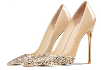 Women'S Shoes In Size 12 - ホットな女性用ヌードパテントレザーグリッターパッチワーク浅履きスリッポンパンプス レディース 12cm 細ヒール パーティードレスシューズ サイズ46