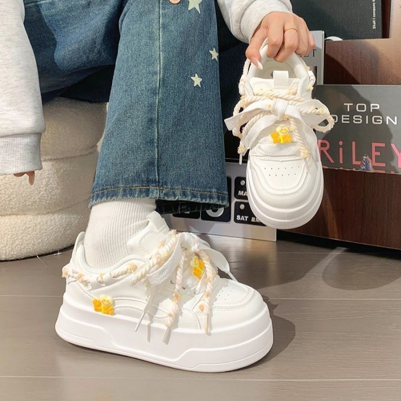 Women Shoes Sale - 2026年新作 可愛いレディース プラットフォーム ホワイトスニーカー 厚底 トレンド