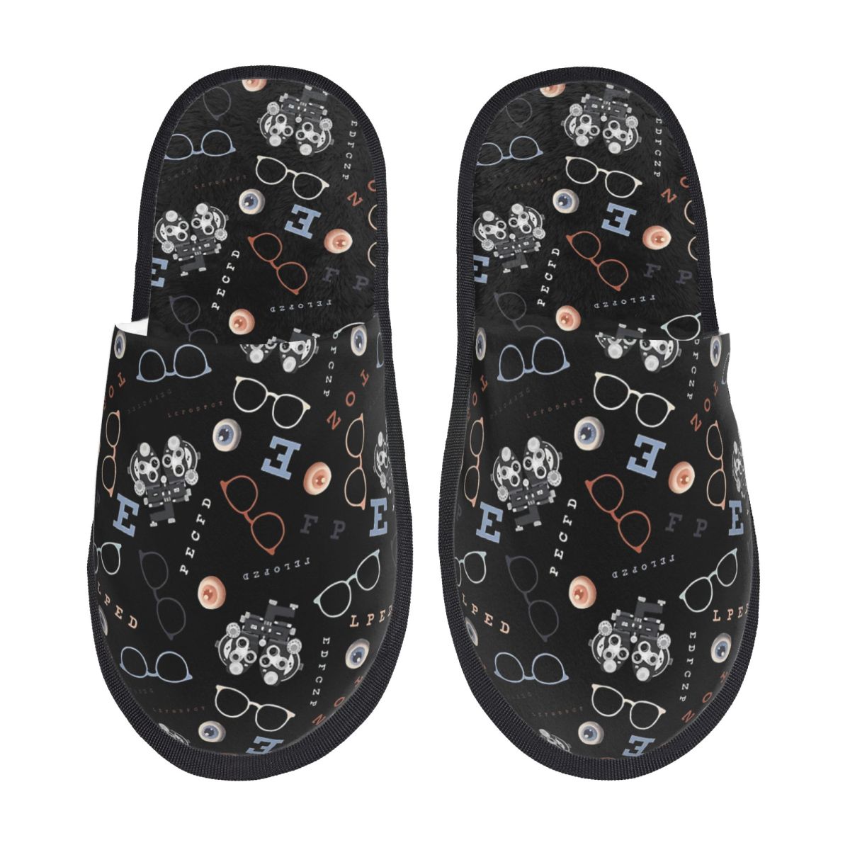 Women Shoes Chart Size - カスタムプリント女性用スネレンチャートと眼鏡柄ハウススリッパ居心地の良い暖かい低反発ふわふわスリッパ屋内屋外用シューズ