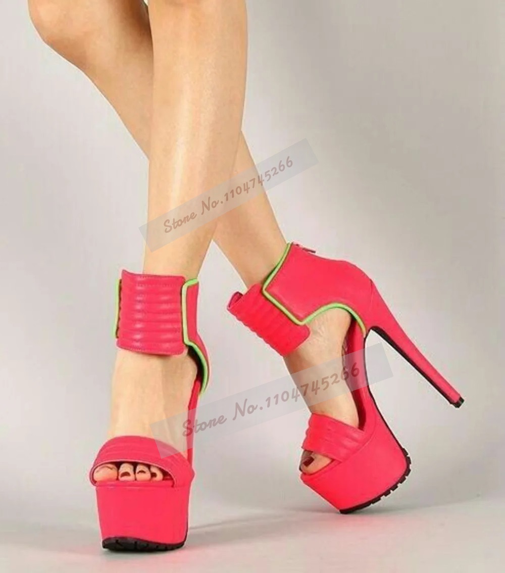 ローズレッドマットレザーストライプハイヒールサンダルプラット - Wide Fit Heels のレビューと価格