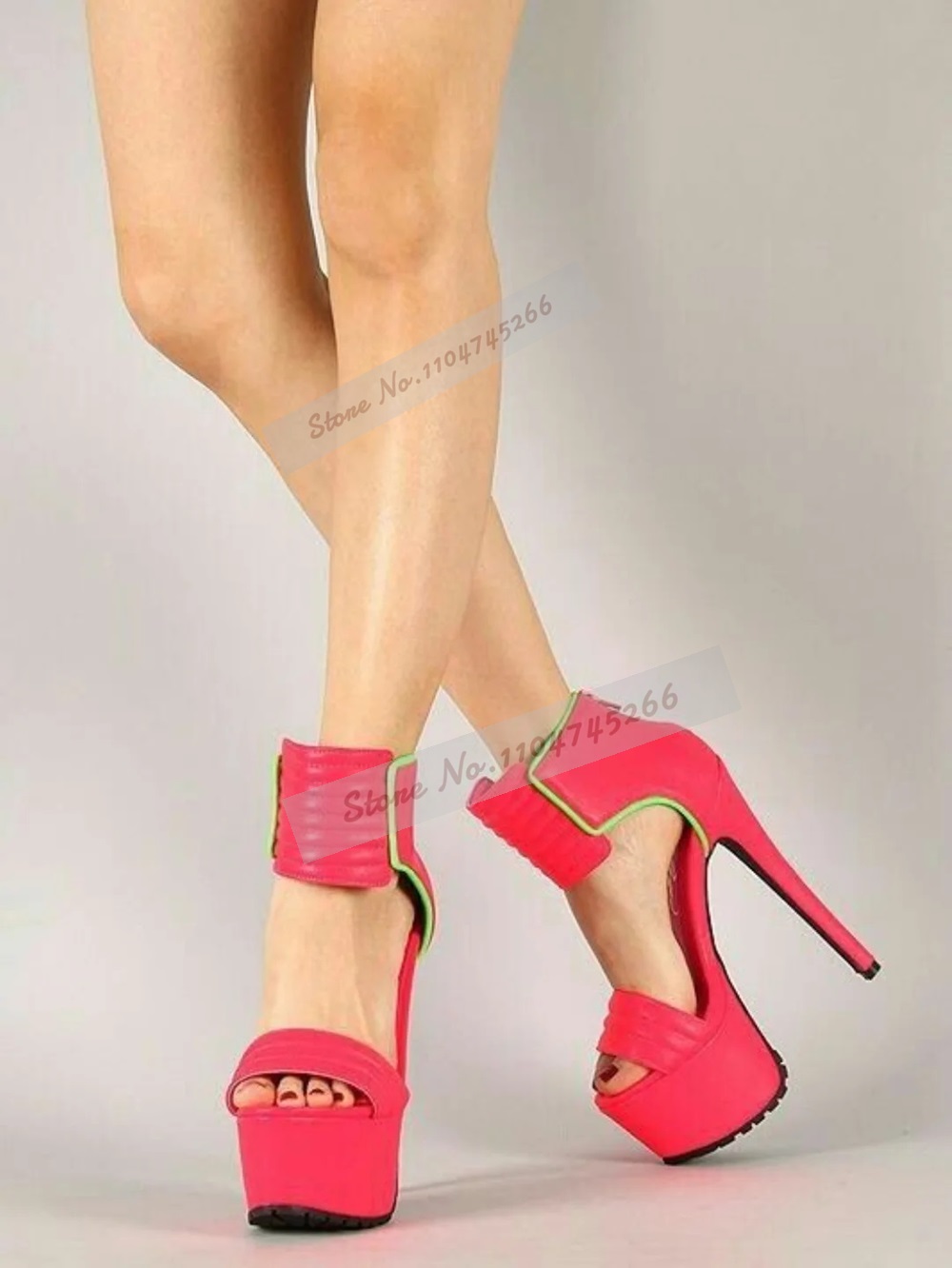 ローズレッドマットレザーストライプハイヒールサンダルプラット - Wide Fit Heels のレビューと価格