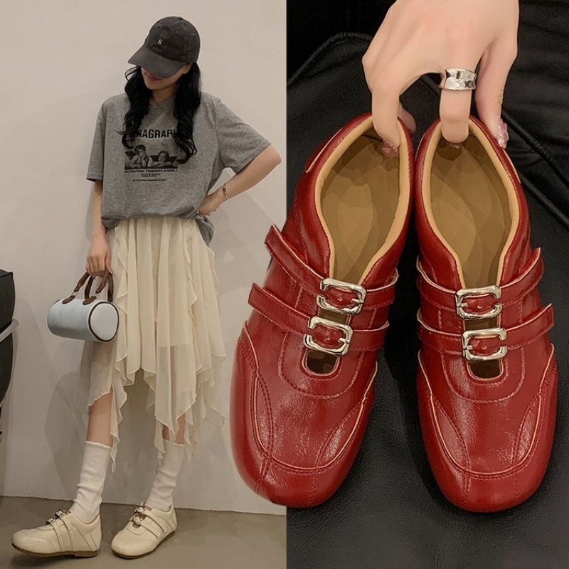 ファッションレディース ラウンドトゥ ダブルメタルバックル  - Women Shoes For Walking のレビューと価格