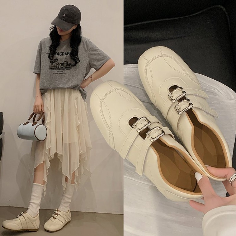ファッションレディース ラウンドトゥ ダブルメタルバックル  - Women Shoes For Walking のレビューと価格