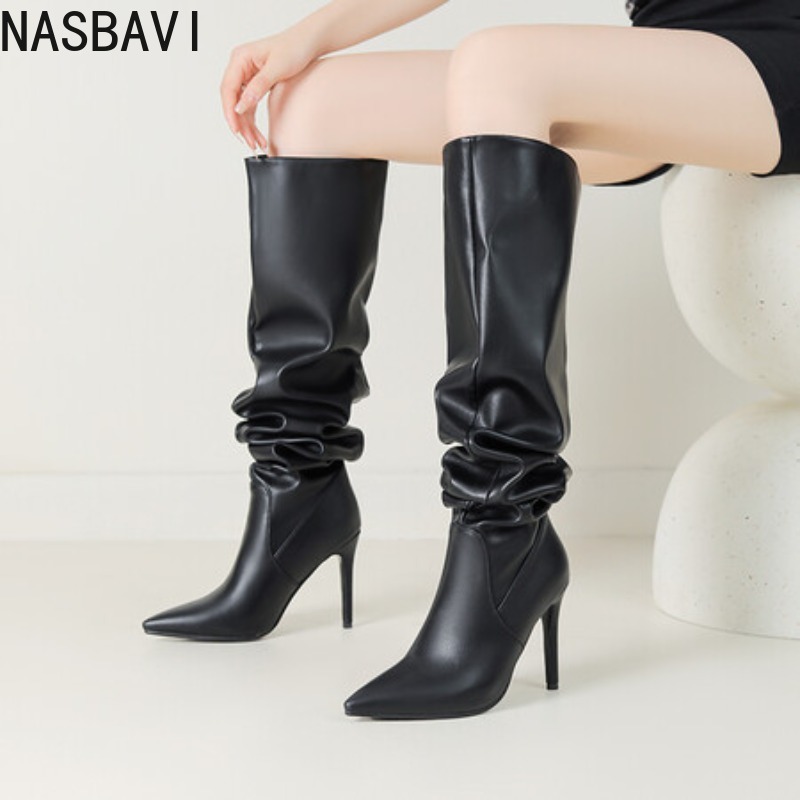 NASBAVI 黒ポインテッドトゥ高級デザイナー女性靴ワイド - Wide Fit Heels のレビューと価格