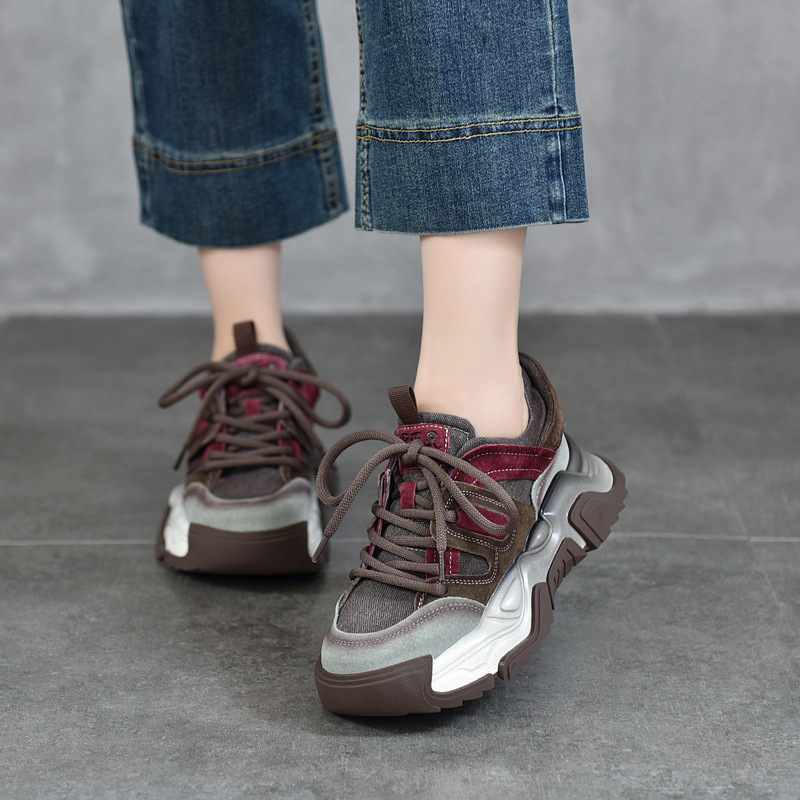 5 センチメートルデニムスエード本革チャンキースニーカー秋ロ - Suede Ankle Boot のレビューと価格
