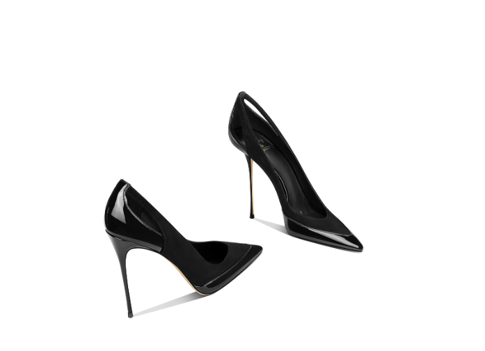 新しい黒のパテントレザーのパッチワークハイヒール、オリジナル - Women'S Shoes To Buy のレビューと価格