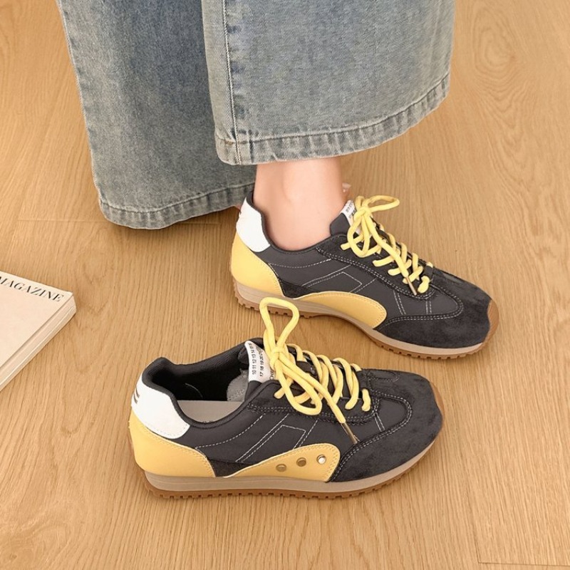 レトロカラーブロックスニーカー女性ソフトフラットランニングシ - Women Shoes For Walking のレビューと価格