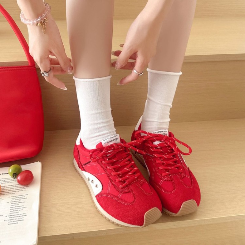 レトロカラーブロックスニーカー女性ソフトフラットランニングシ - Women Shoes For Walking のレビューと価格