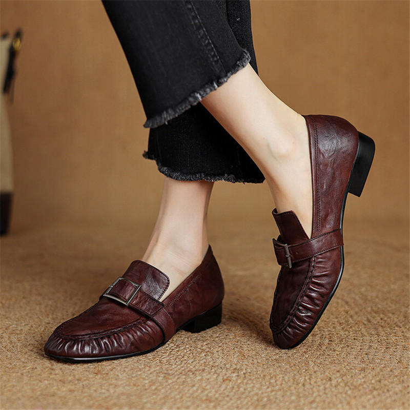 女性用本革モカシン,丸いつま先の靴,プリーツパンプス,厚手の - Women'S Shoes Everyday のレビューと価格