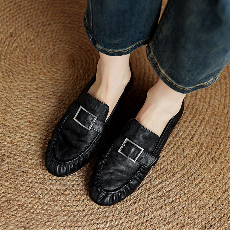 女性用本革モカシン,丸いつま先の靴,プリーツパンプス,厚手の - Women'S Shoes Everyday のレビューと価格