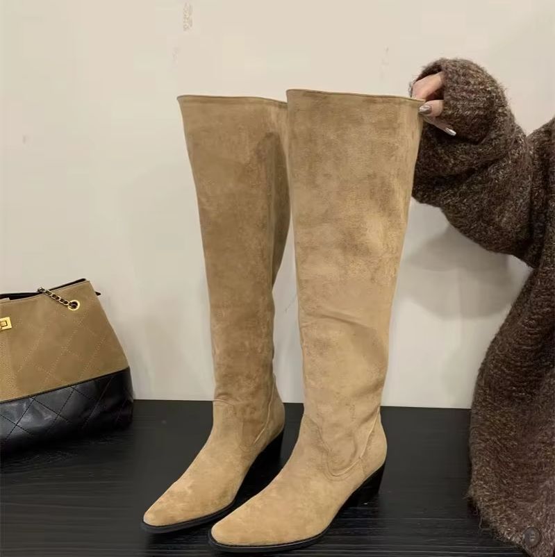 ZAROY 冬ポインテッドトゥニーハイブーツ女性デザイナース - Wide Fit Heels のレビューと価格