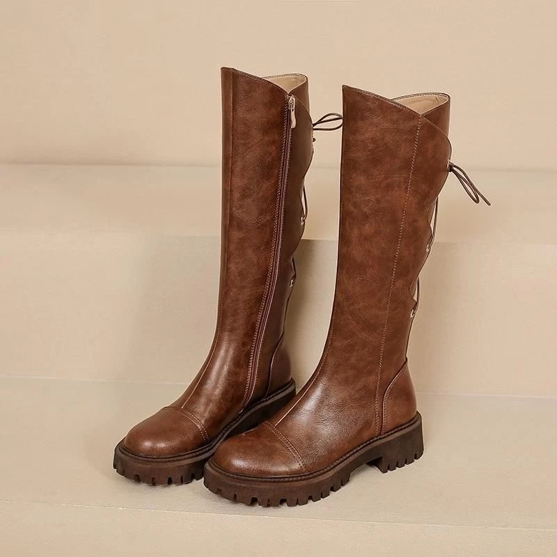 ブラウンレザー プラットフォーム レディース ロングブーツ  - Women Shoes Sale のレビューと価格
