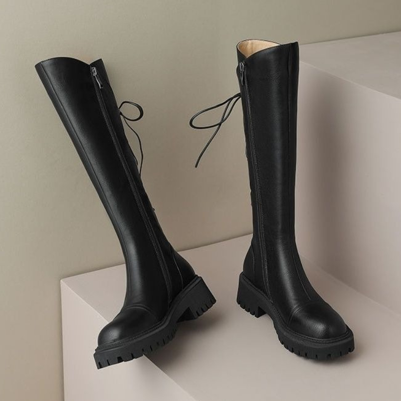 ブラウンレザー プラットフォーム レディース ロングブーツ  - Women Shoes Sale のレビューと価格