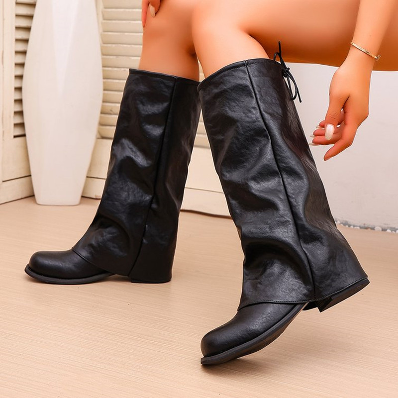 レディース新作ファッション折りたたみ式ニーハイブーツ、レース - Wide Fit Heels のレビューと価格