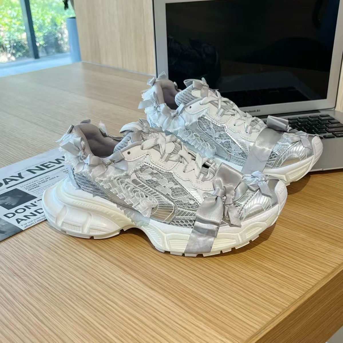 夏の大人の女の子のレースの弓厚底カジュアルシューズ女性の多用 - Women'S Shoes Paris のレビューと価格