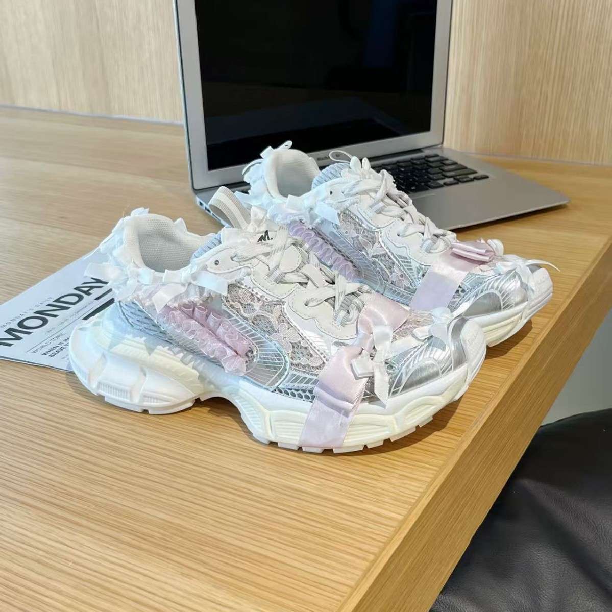 夏の大人の女の子のレースの弓厚底カジュアルシューズ女性の多用 - Women'S Shoes Paris のレビューと価格
