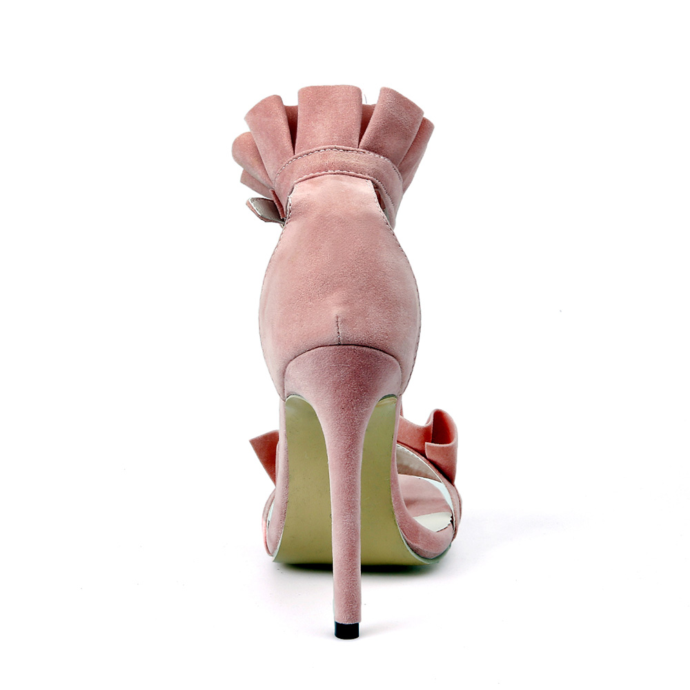夏の新作ピンクファッション、黒のレディースサンダル、フリル付 - Women'S Shoes In Size 12 のレビューと価格