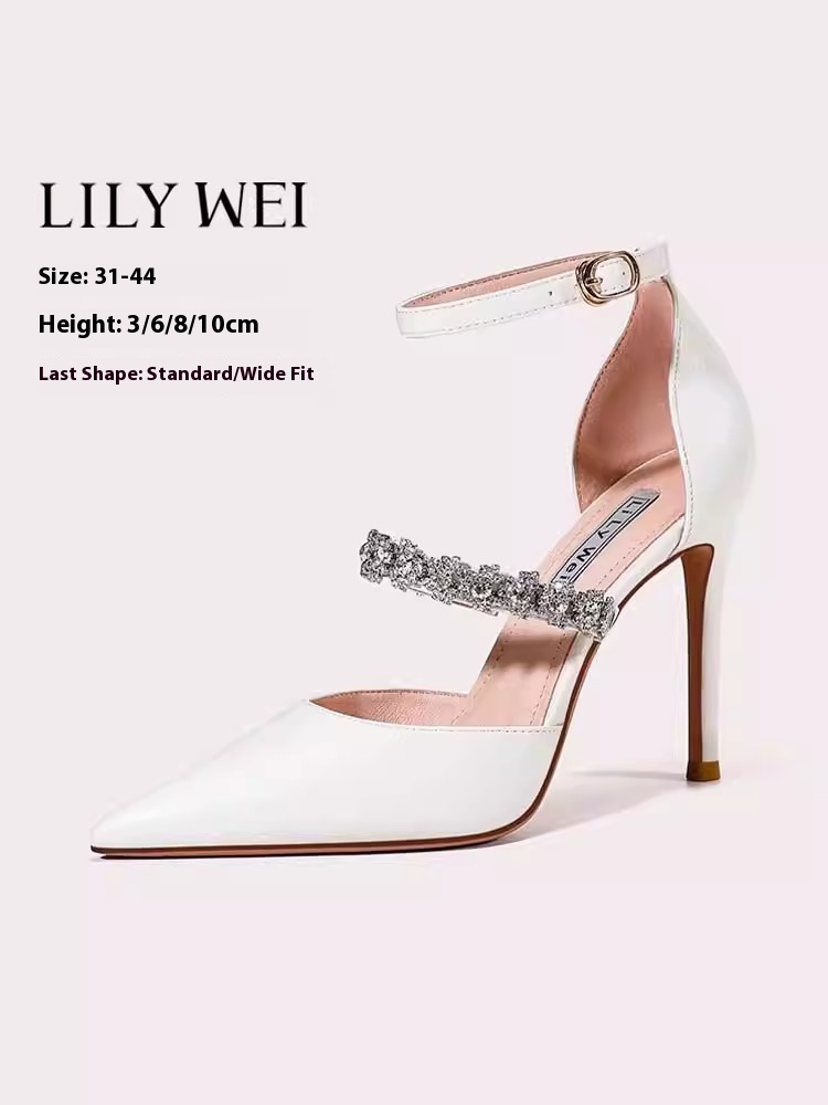 ローヒール薄型ハイヒール結婚式の靴夏の新しい尖ったレースメッ - Wide Fit Heels のレビューと価格