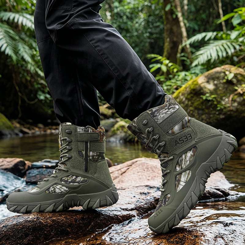 男性の戦術的なブーツ屋外超軽量安全足首通気性男性軍ブーツレー - Suede Ankle Boot のレビューと価格