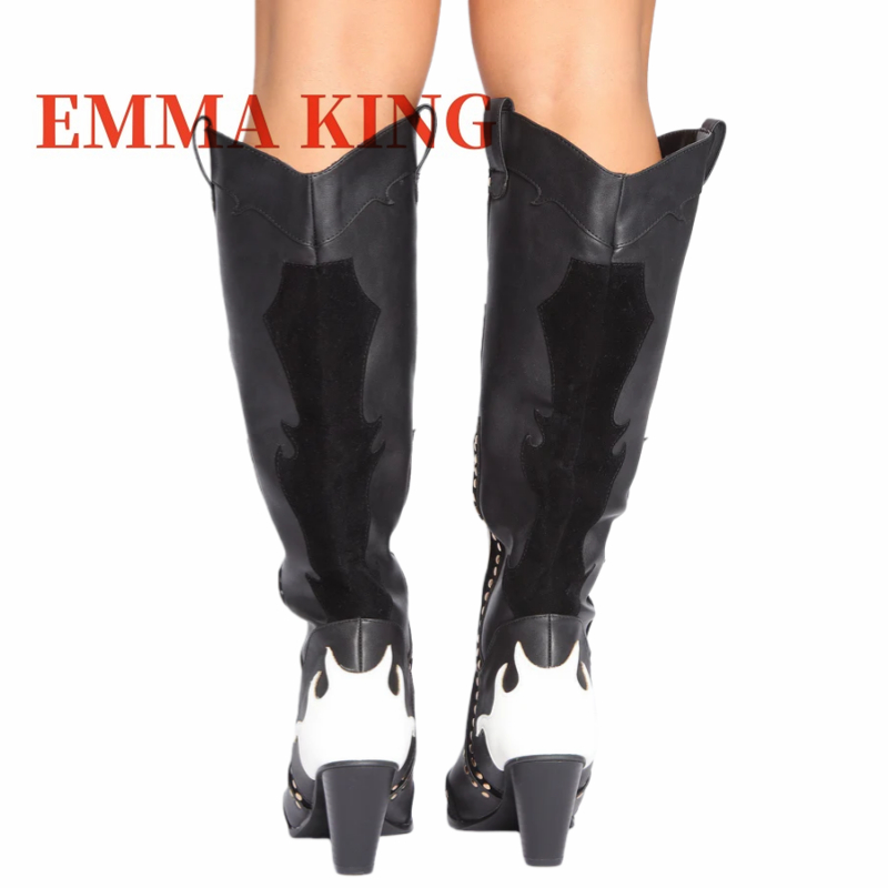 スタッズ付きウエスタンカウボーイブーツ ワイドカーフカウガー - Wide Fit Heels のレビューと価格